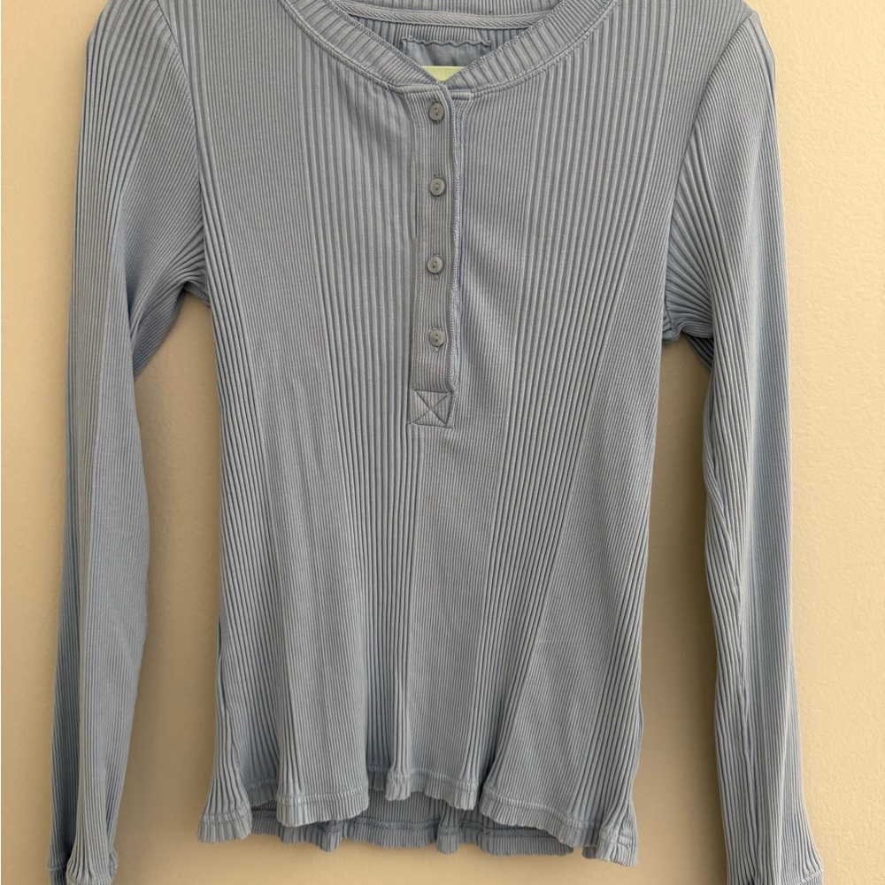 Aerie Long Sleeved Henley Light Blue Shirt